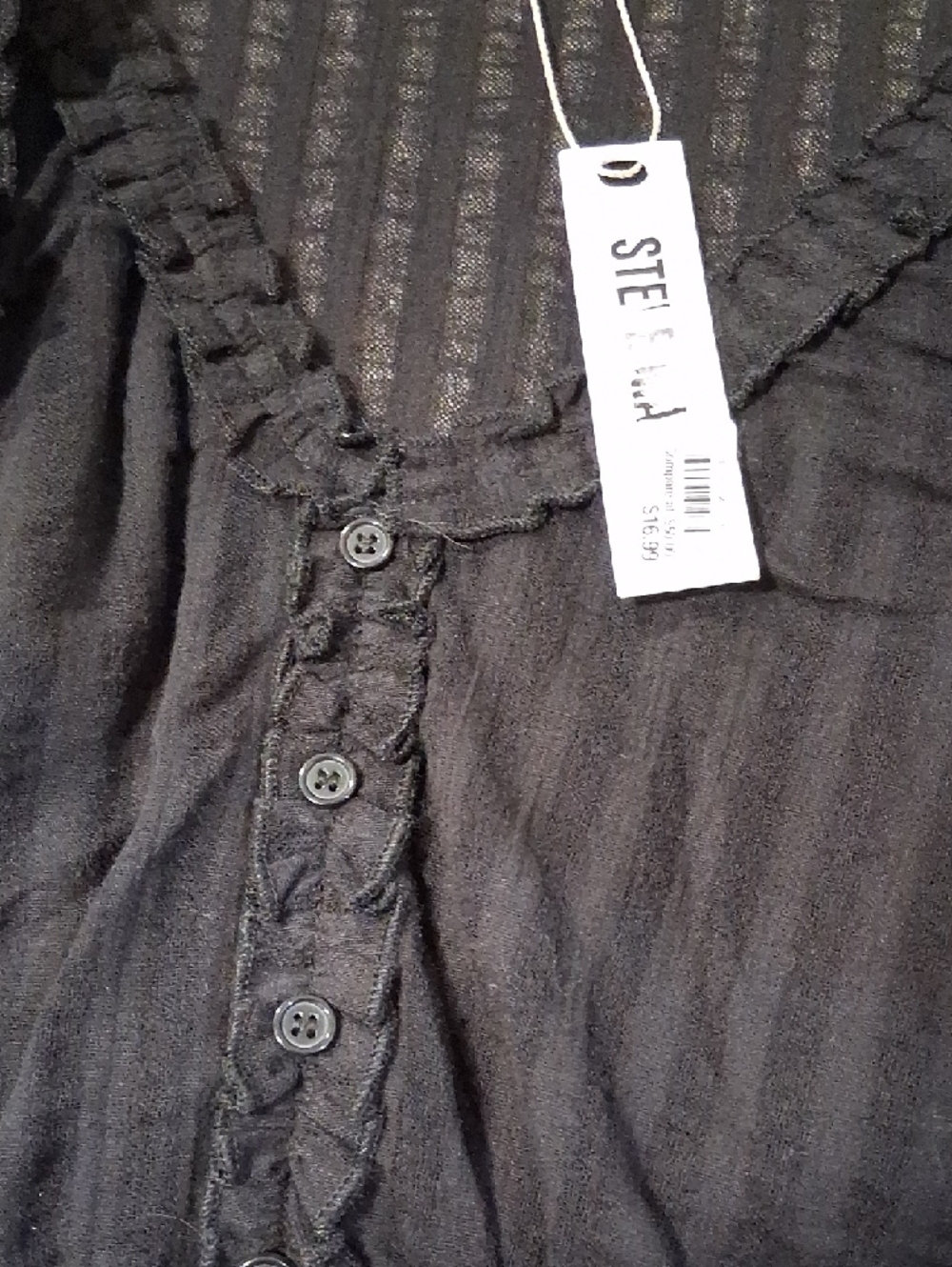 Steve Madden Black Ruffle-Trim Button Peplum Top. Juniors Large - Picture 3 of 5